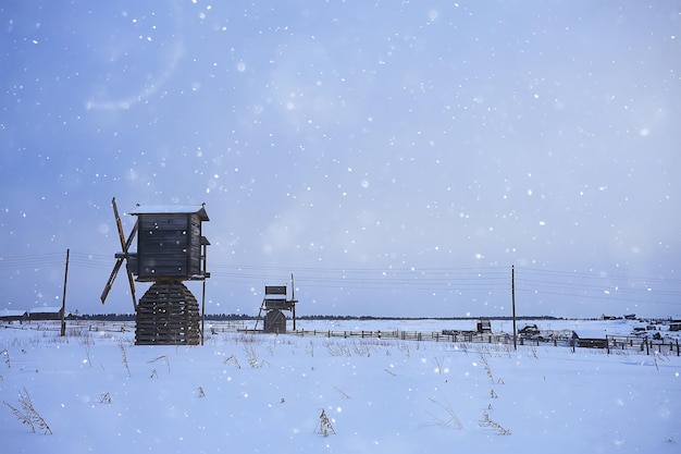 winter landscape russian village north wooden house