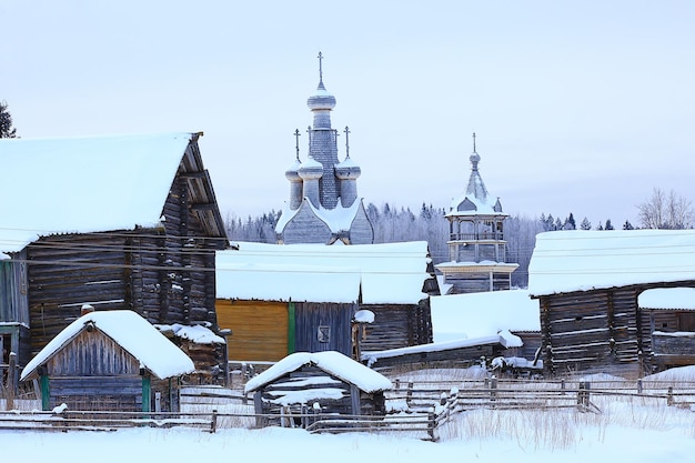 winter landscape russian village north wooden house