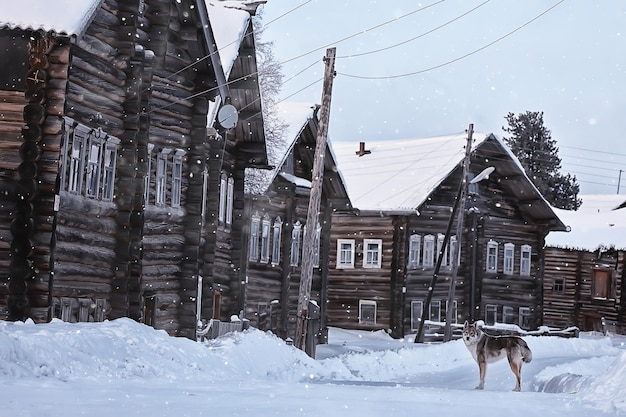 winter landscape russian village north wooden house