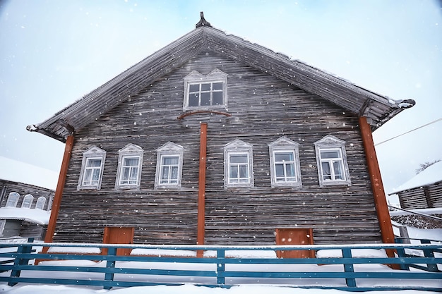 winter landscape russian village north wooden house