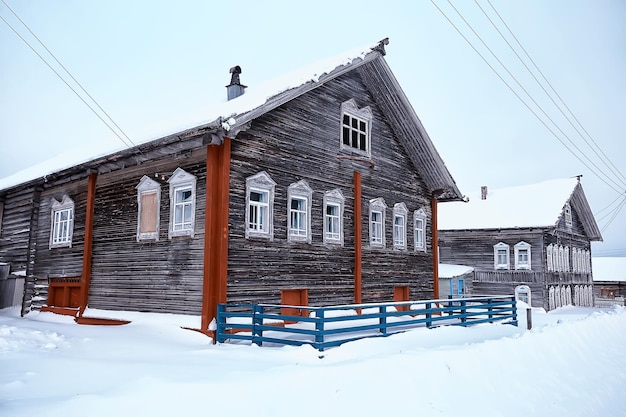 winter landscape russian village north wooden house