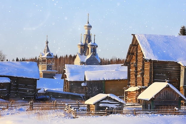 winter landscape russian village north wooden house