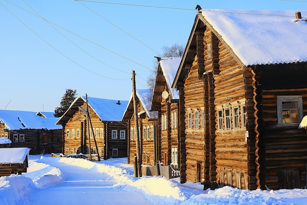 winter landscape russian village north wooden house