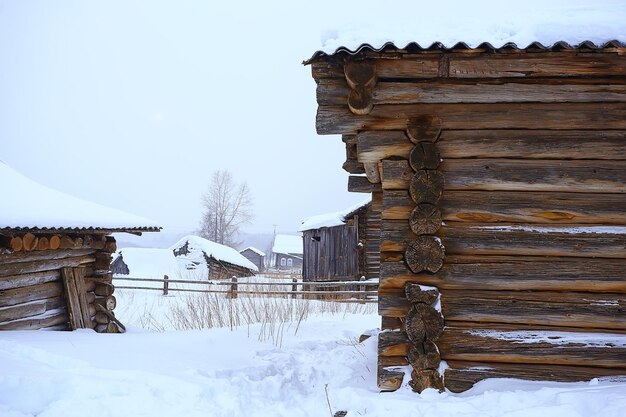 winter landscape russian village north wooden house