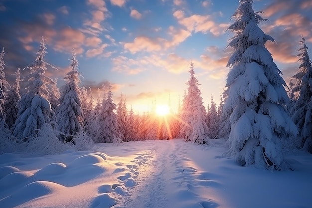 A winter landscape with lots of snow