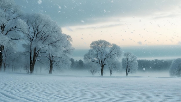 winter landscape with a snow covered field and trees