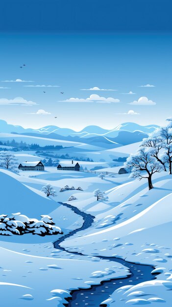 Photo winter landscape with snow covered landscape and river ai