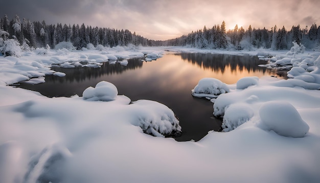 Winter landscape with snow covered trees