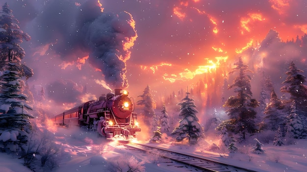 Winter Landscape with Train Illustration