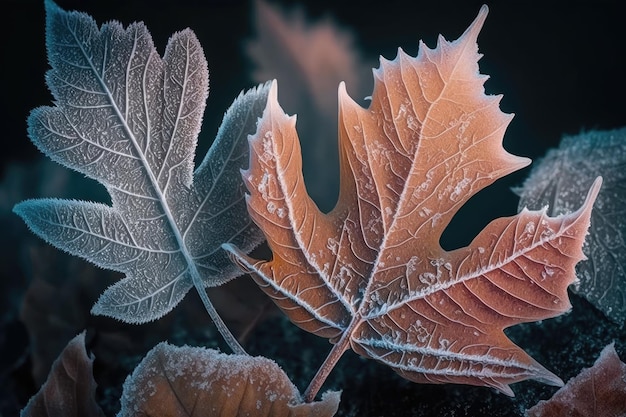 Winter leaves covered in frost