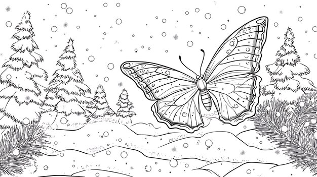 Winter line drawing cute butterfly simple coloring for kids