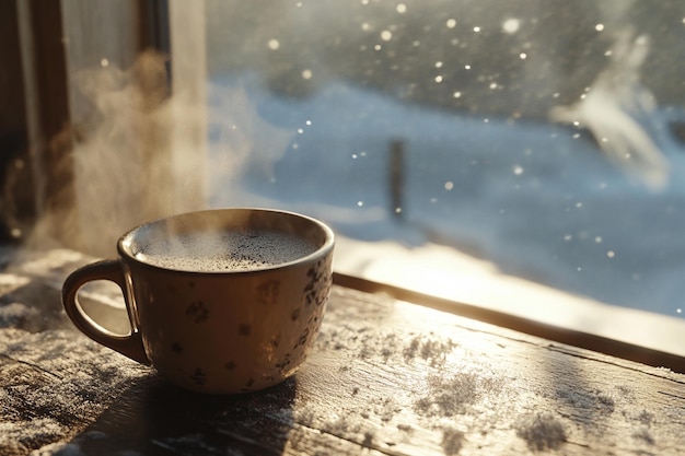 Winter morning hot coffee