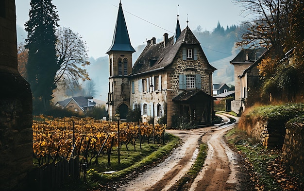 Winter mornings in fields and vineyards with sun rises from its ashes