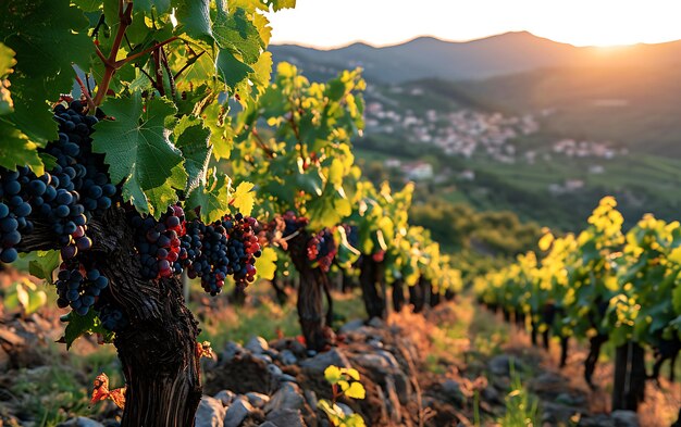 Photo winter mornings in fields and vineyards with sun rises from its ashes