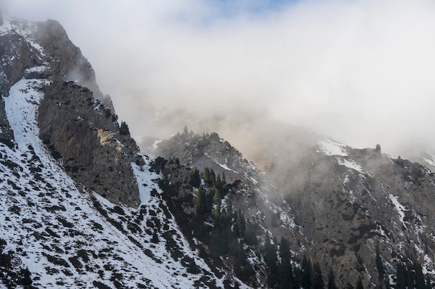 Winter mountain landscape Foggy weather in mountains