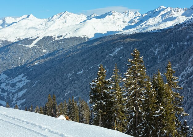 Winter mountain landscape. Kappl ski region in the Tyrolean mountains, Austria.