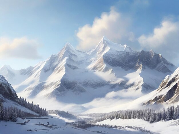 Photo winter mountain landscape of snowy background generative ai