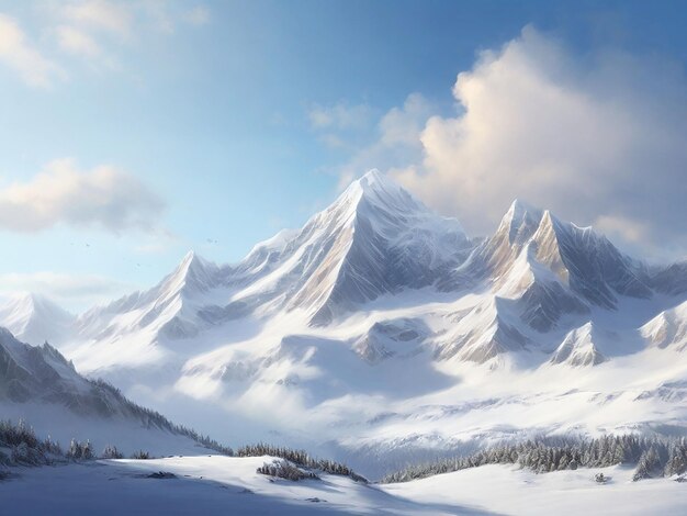 Photo winter mountain landscape of snowy background generative ai