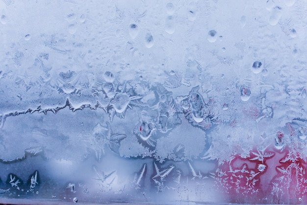 Winter natural background with frozen glass and beautiful unique texture