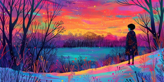 Winter nature background Illustration cartoon