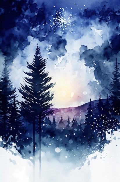 Winter night christmas watercolor abstract backgroundGenerative AI