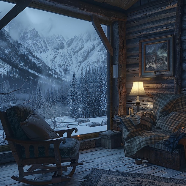 Photo a winter night in a cozy mountain cabin