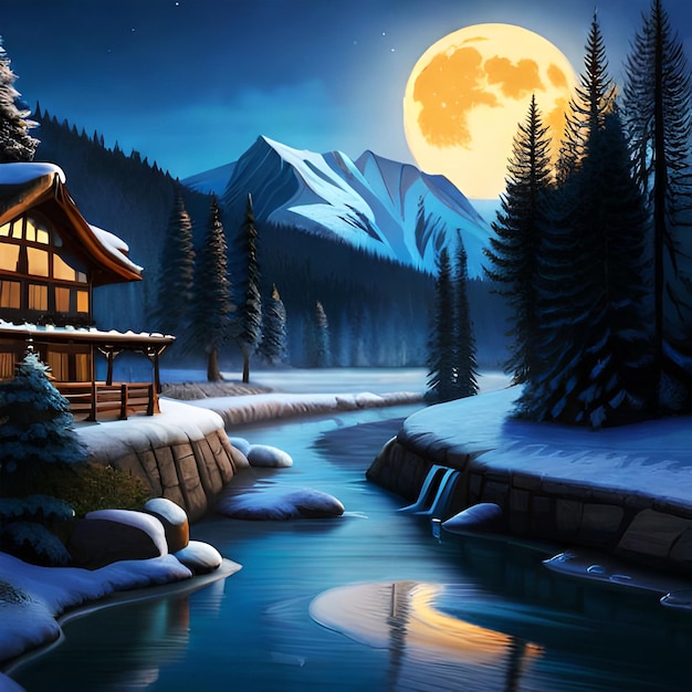 winter night scenery wallpaper