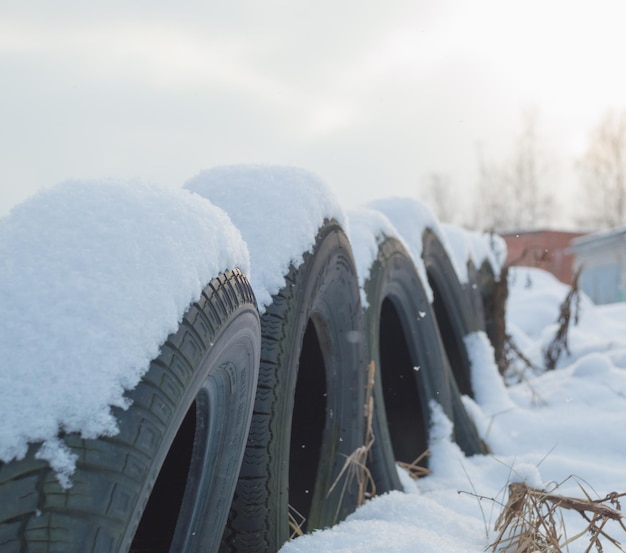 Winter old tyres as the road fencing.