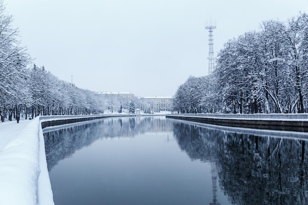 Winter panorama of the city of Minsk, the capital of Belarus.