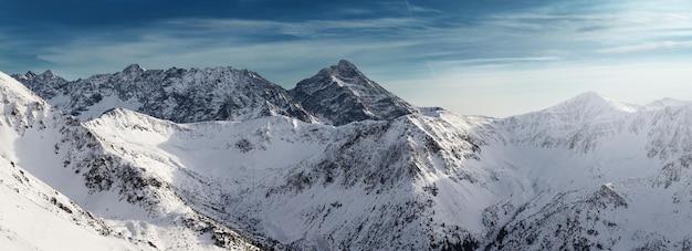 Winter panoramic landscape with Tatra Mountains, Zakopane, Poland