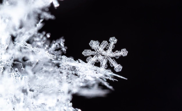 winter photo of snowflakes in the snow