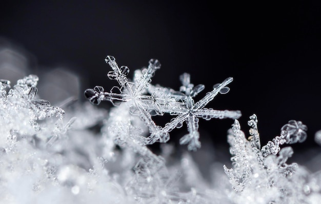 winter photo of snowflakes in the snow