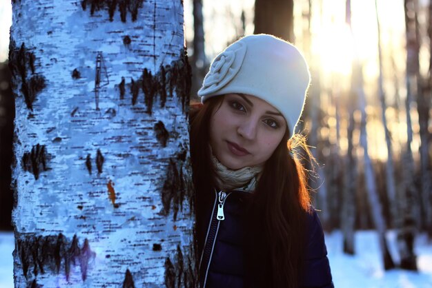 Winter portrait female in forest