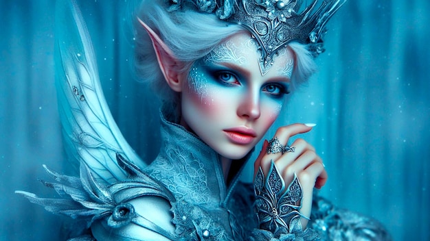 Winter Queen Elven Royalty Ice Crown Fantasy Art Portrait