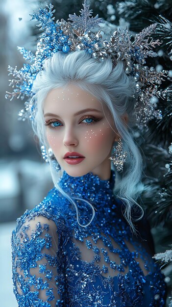 Winter Queen with Blue Eyes and Sparkling Crown