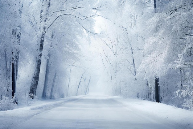 a winter road in the woods