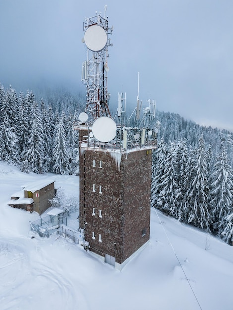 Winter Romanian Carpathians telecommunication and meteo station