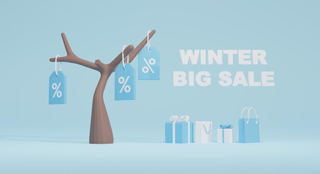 winter sale 3d illustration with text and copy space perfect for promotion banner