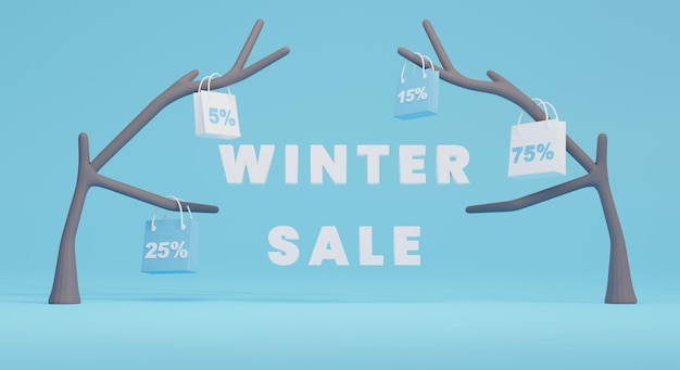 Photo winter sale 3d illustration with text and copy space perfect for promotion banner