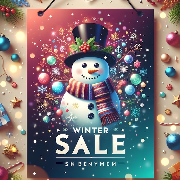 Photo winter sale portrait banner with snow effects