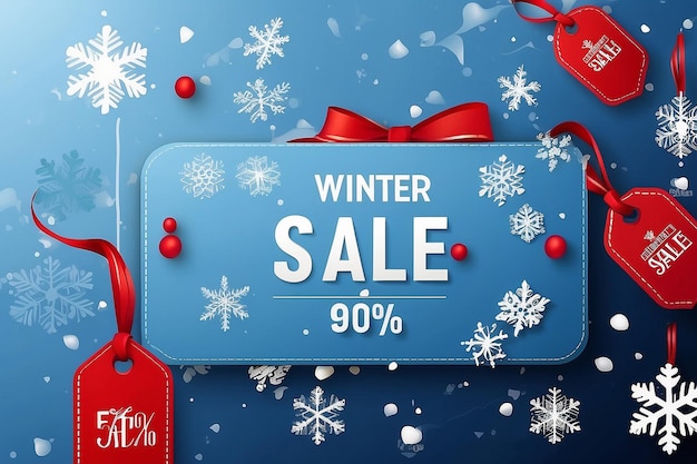 Photo winter sale vector banner design winter sale discount text with white snowflakes