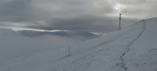 Winter scene with antenna tower