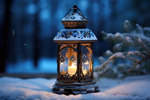 Winter scene with a candle on snow