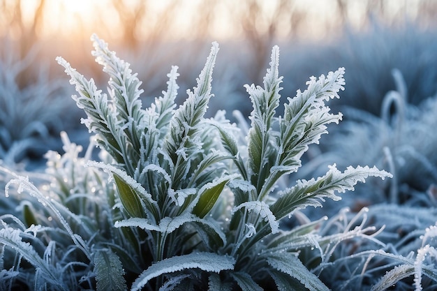 winter scene with frostcovered plants on a blurred natural background