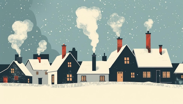 A winter scene with houses and chimneys