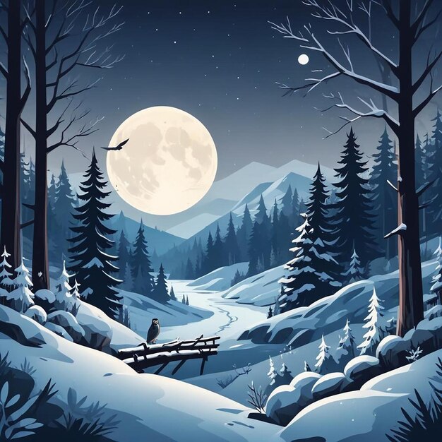 Photo a winter scene with a man on a sled and a full moon in the background