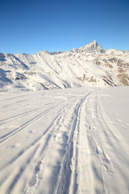 Winter scenic landscape in the italian Alps with snow.