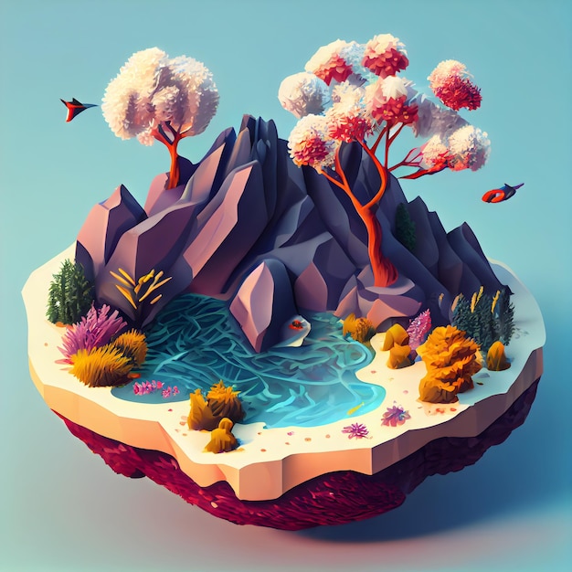 Winter season isometric diorama island generative ai