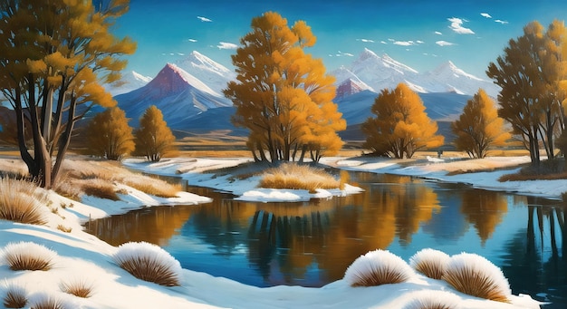 Winter season nature landscape ai generated for children book stories fairytales