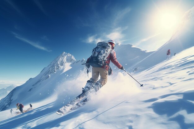 Winter skiing trip with skiers on snowy slopes Generative ai